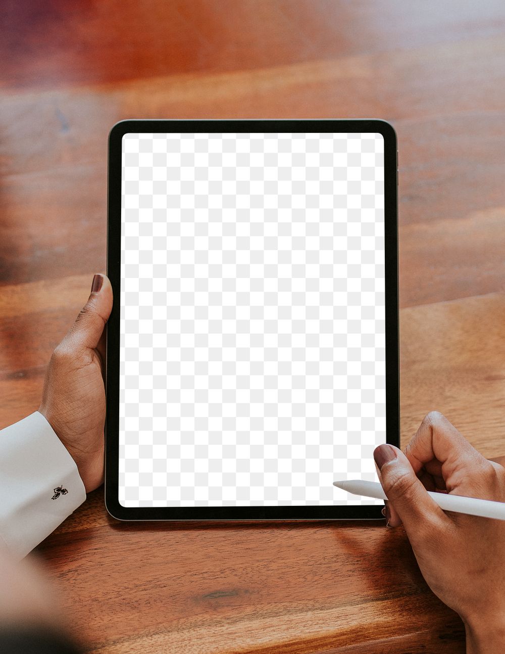 Businessman using a stylus with a tablet mockup transparent png