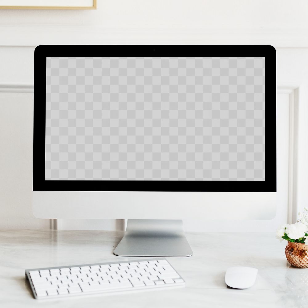 Computer screen PNG mockup, work from home office concept