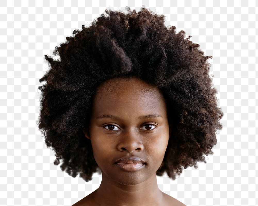 African woman png transparent, portrait cut out with afro hair
