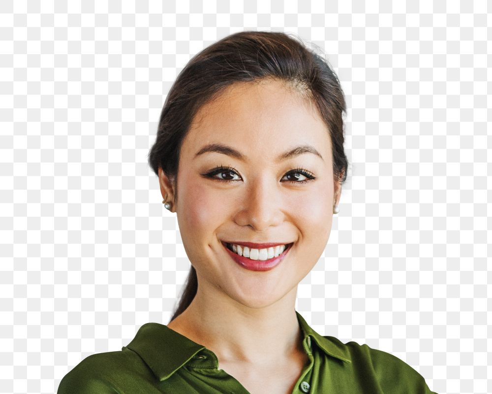 Asian woman png transparent, confident smiling face portrait