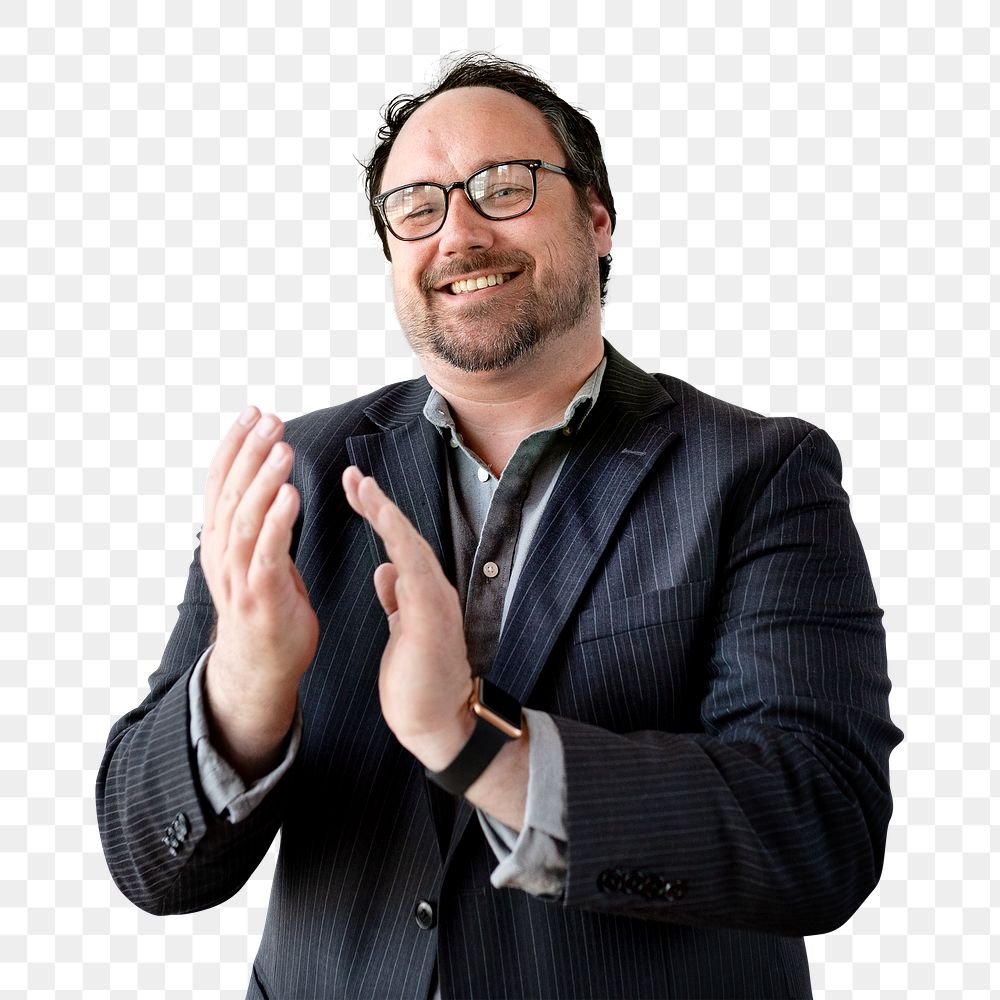 Happy businessman clapping his hands transparent png
