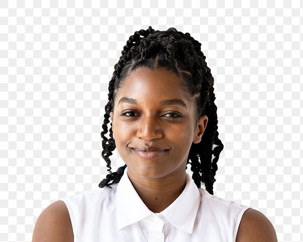 African teenager girl png transparent, happy smiling face portrait