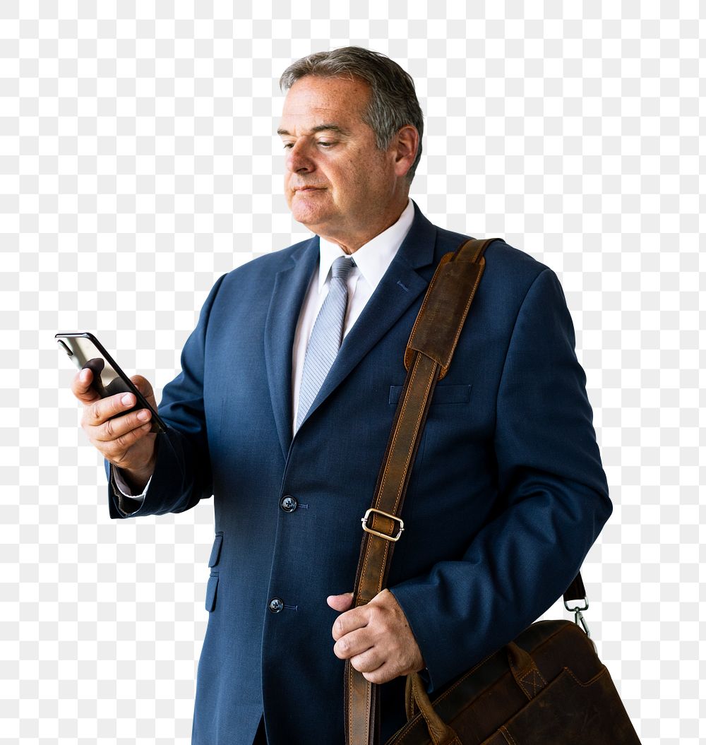 Closeup of a businessman using his phone transparent png