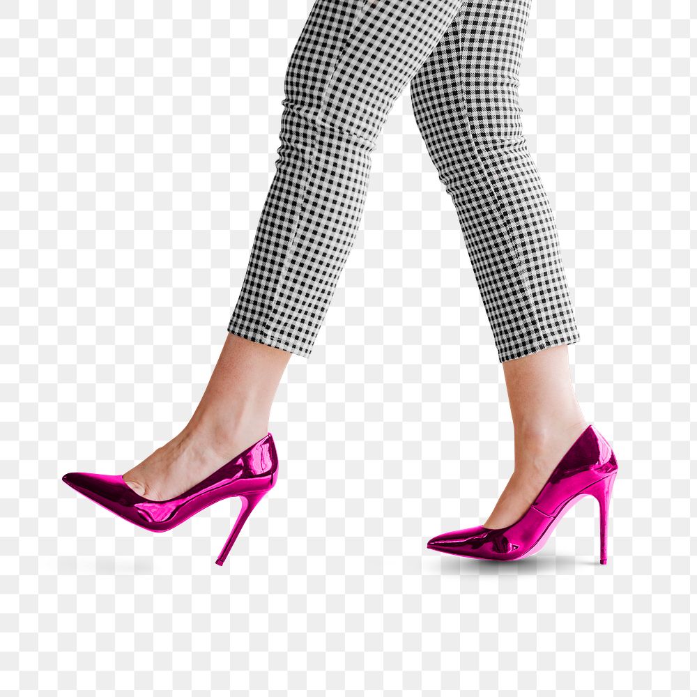 Woman in shiny pink heels social ads template transparent png