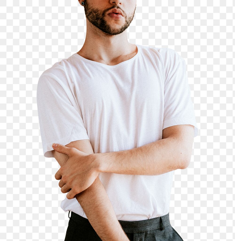 Bearded man in a white tee transparent png