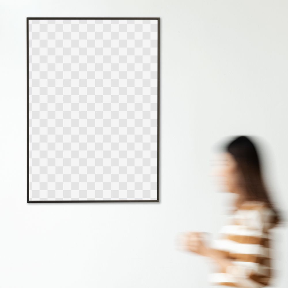 Blurred Asian woman walking pass a blank frame