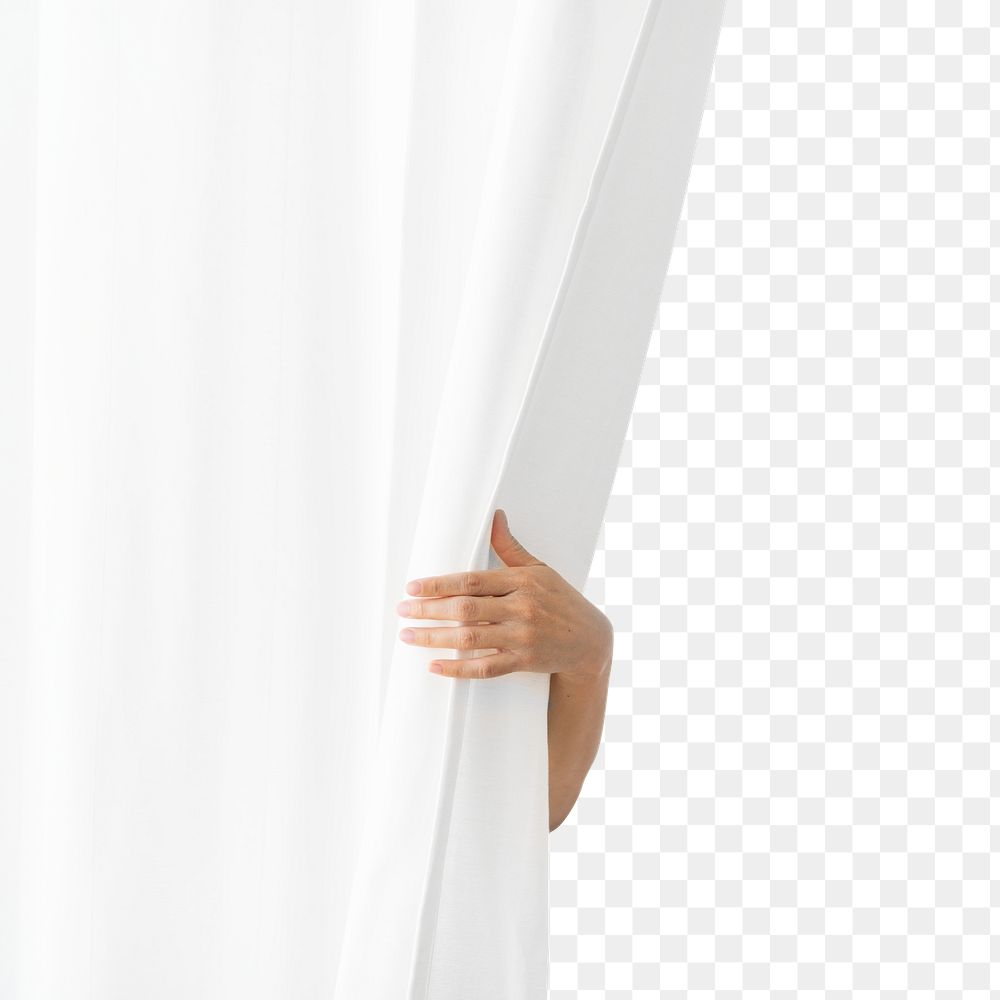Hand opening a white curtain design element