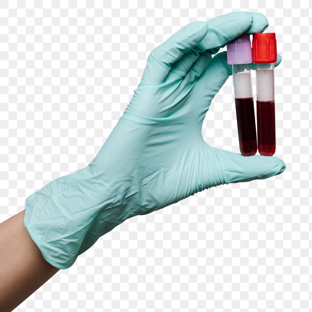 Hand holding a blood test tubes transparent png