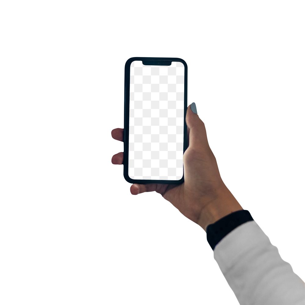 Transparent smartphone screen mockup png isolated on white