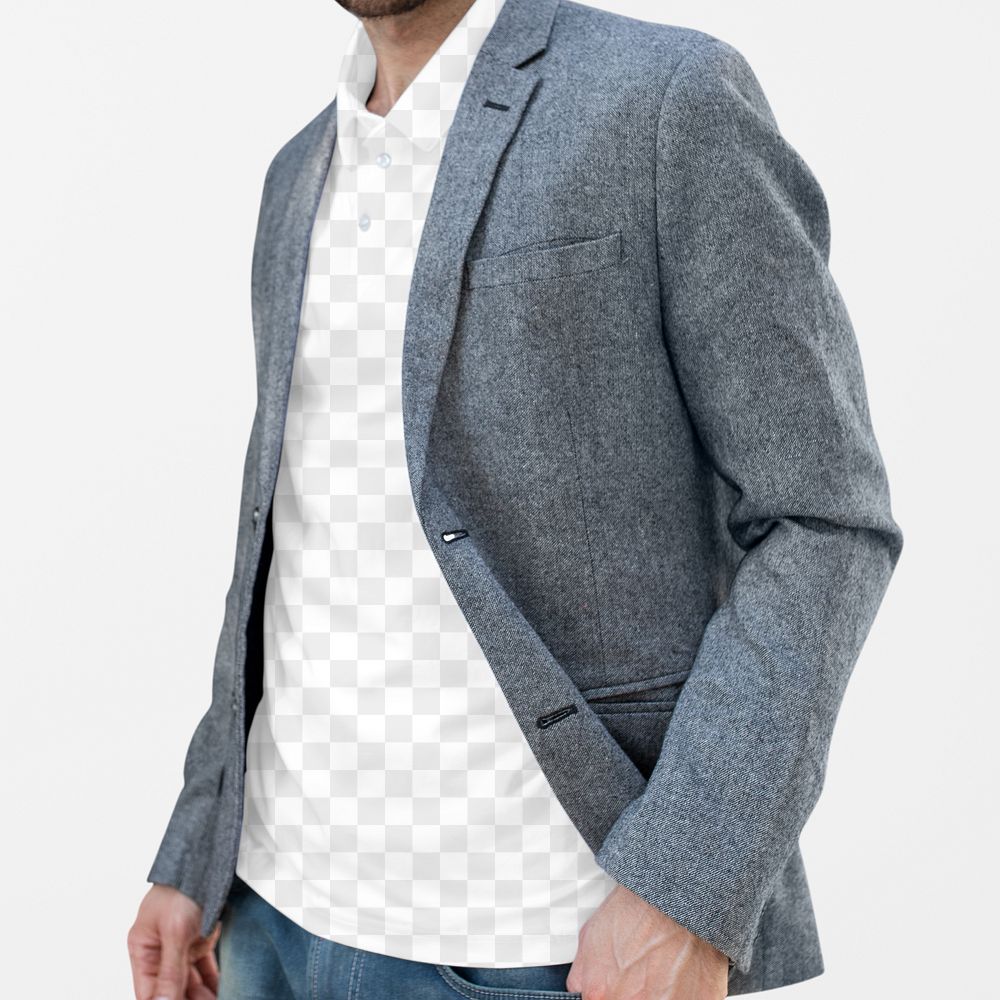 Png polo shirt mockup under gray blazer men&rsquo;s apparel business casual style