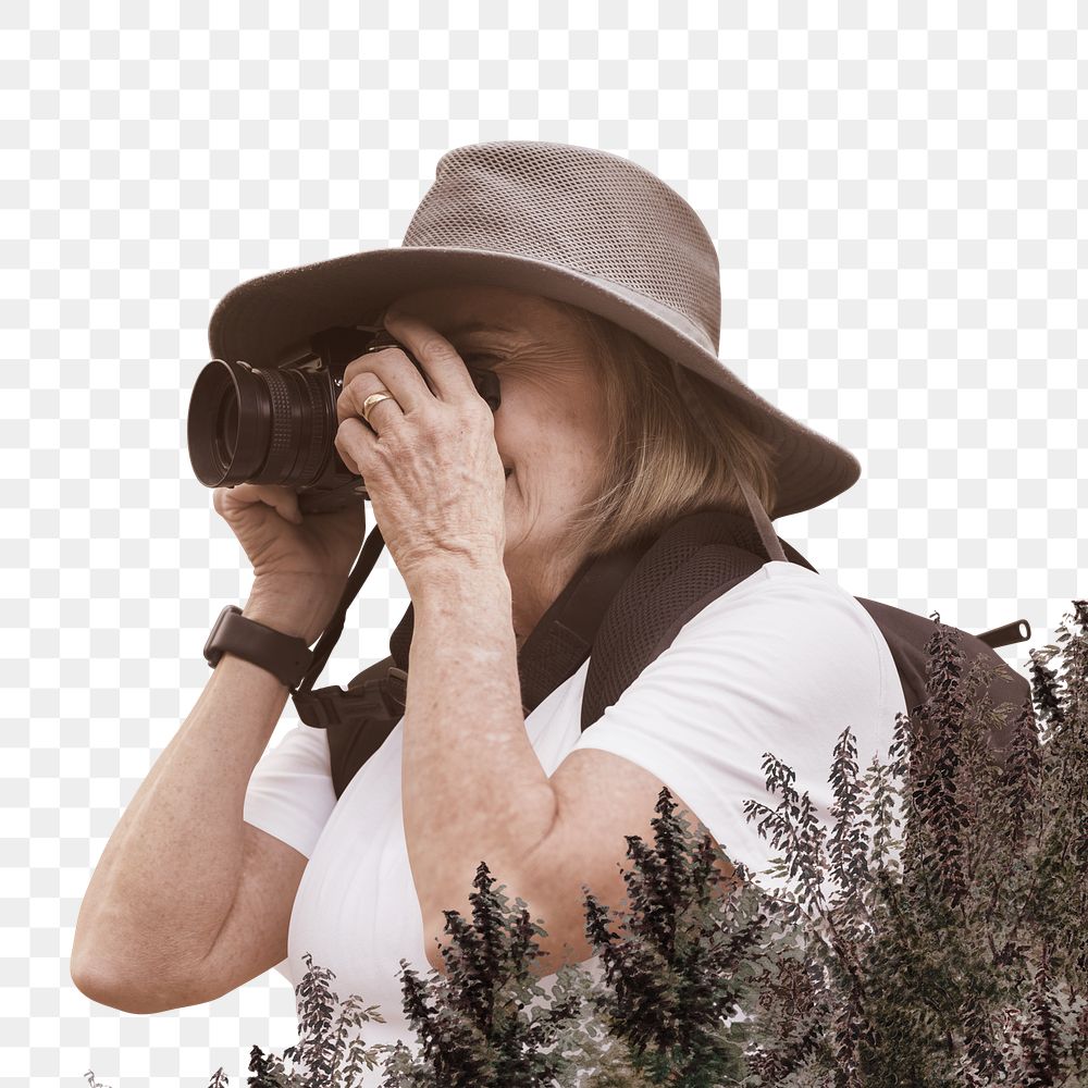 Png retired woman mockup, capturing the beauty of nature 
