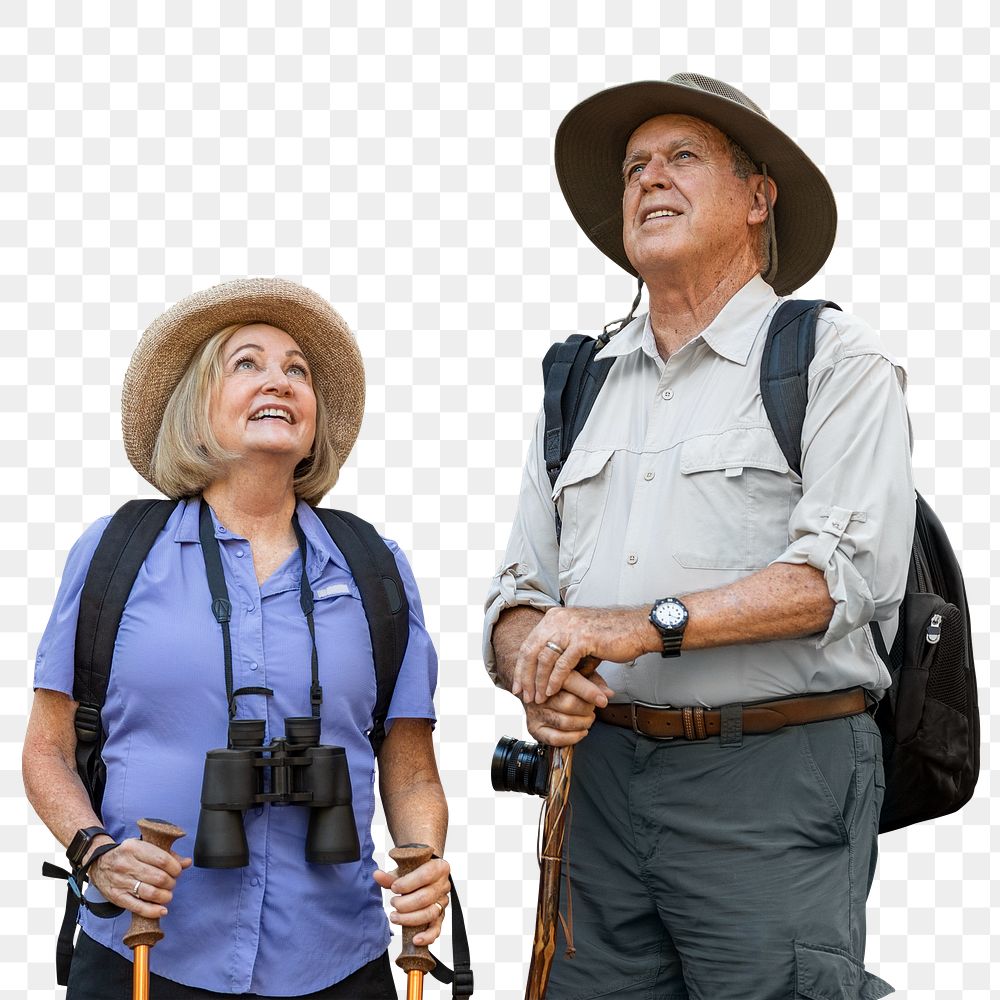 Png senior couple mockup ready for hiking