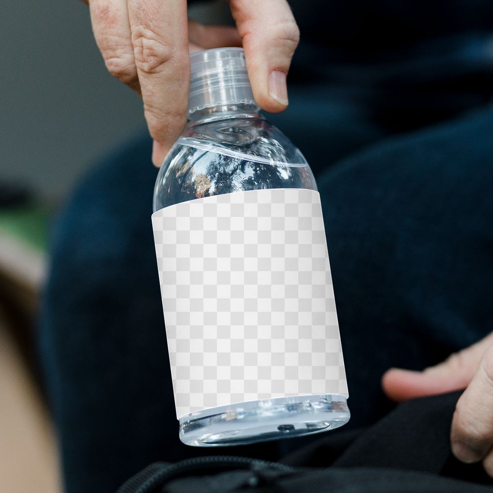 Png bottle mockup with senior hand holding it