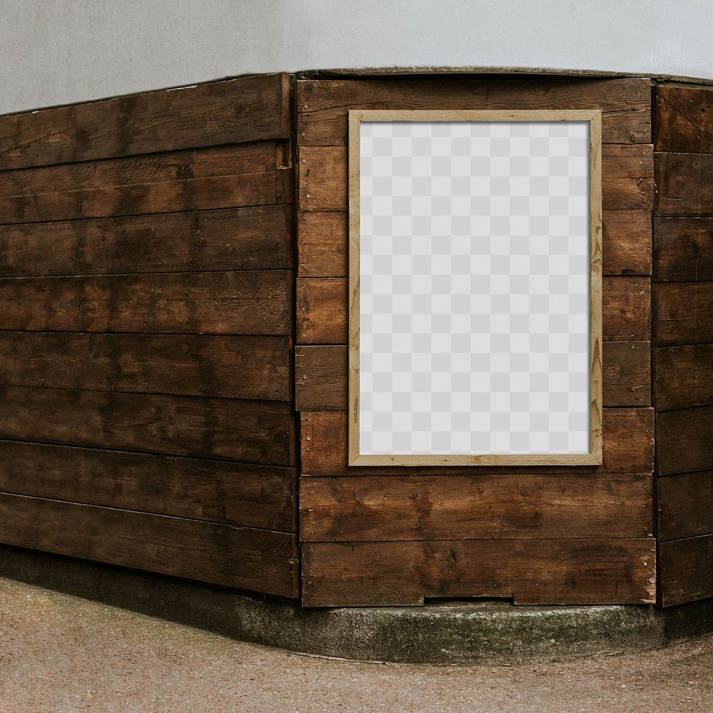 Wooden frame png mockup on brown brick wall