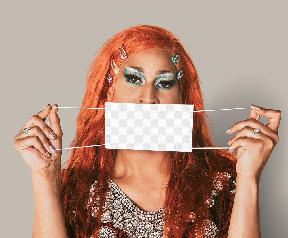 Face mask mockup png, beautiful drag queen