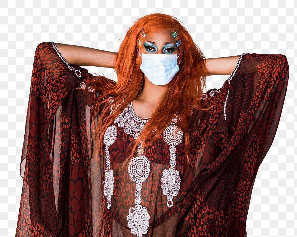 Drag queen png wearing blue face mask in the new normal