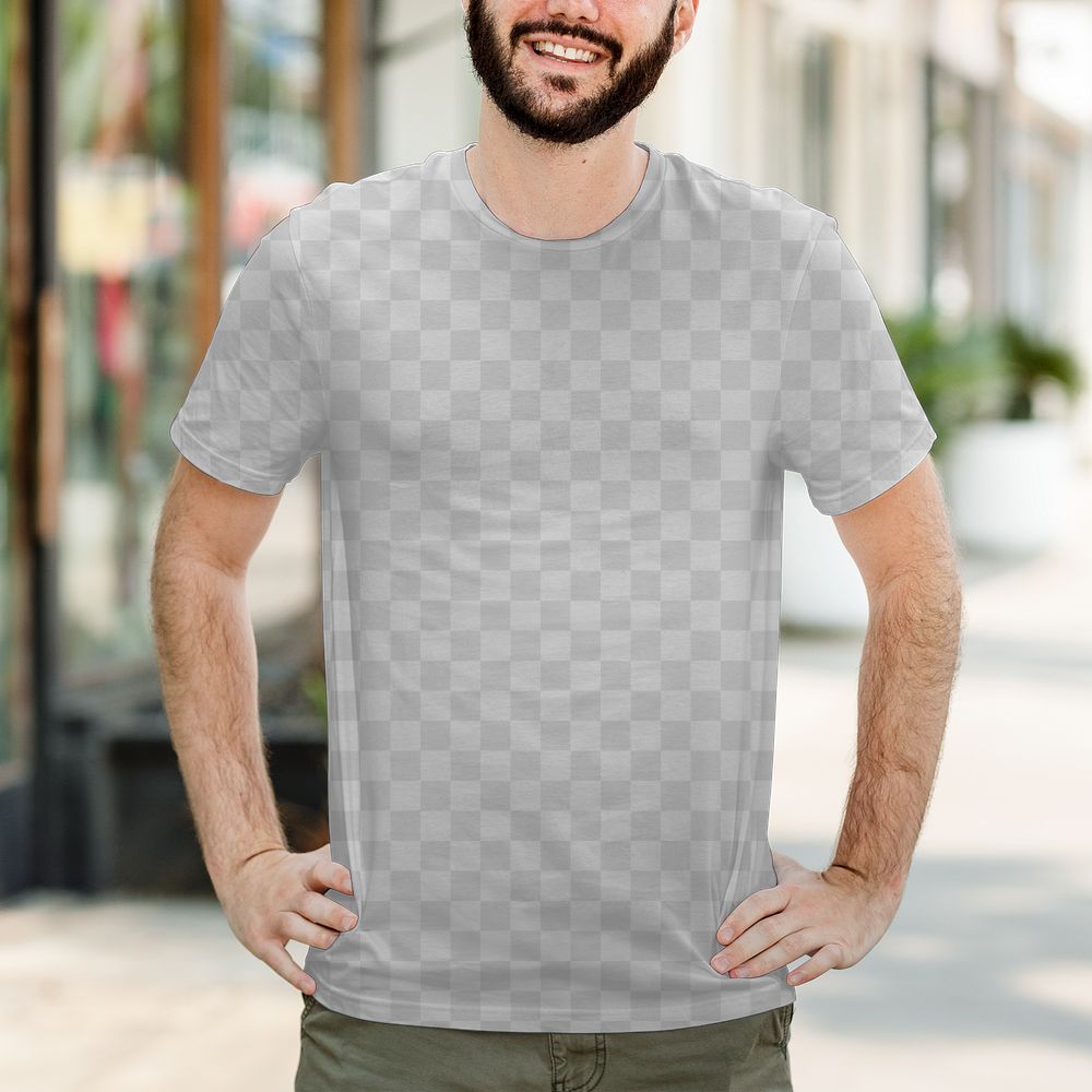 Men&rsquo;s tee png, transparent mockup, basic wear apparel fashion