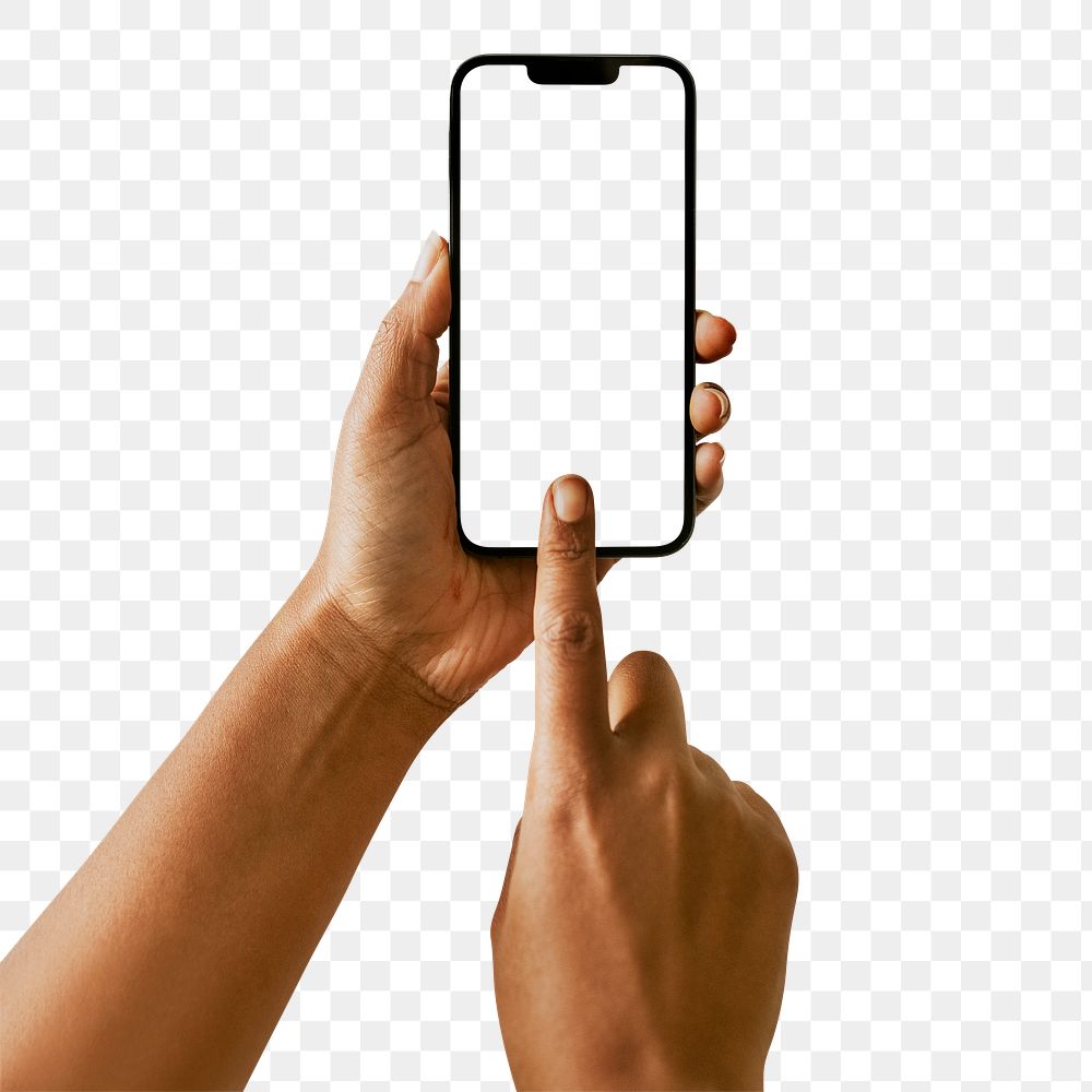 Smartphone screen mockup png, person taking a selfie photo with phone camera