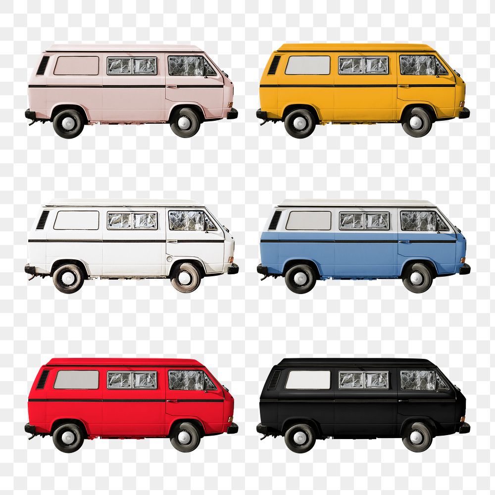 Old campervan png sticker, transparent background set