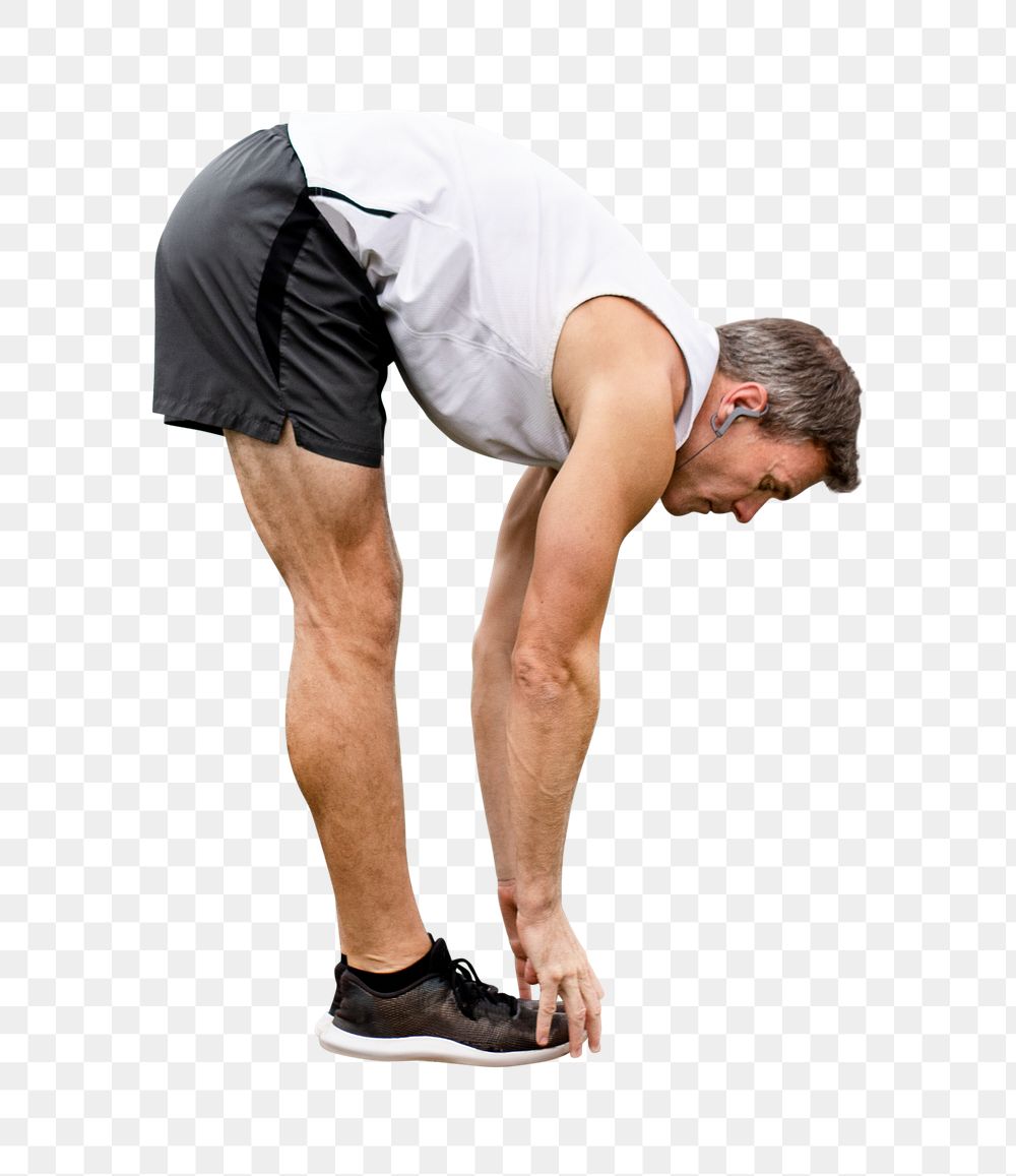 Man stretching png in forward fold before exercise