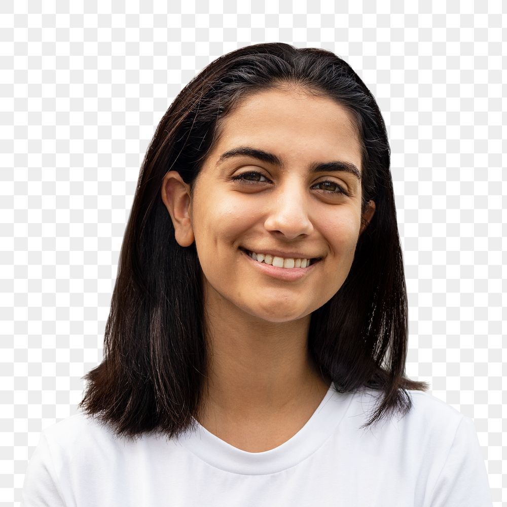 Woman png cut out, wearing casual white tee, half body portrait