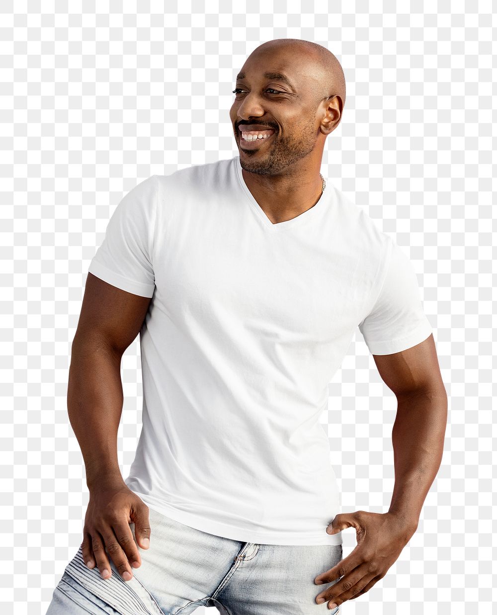 Man png sticker, person cut out, white plain shirt fashion, transparent background
