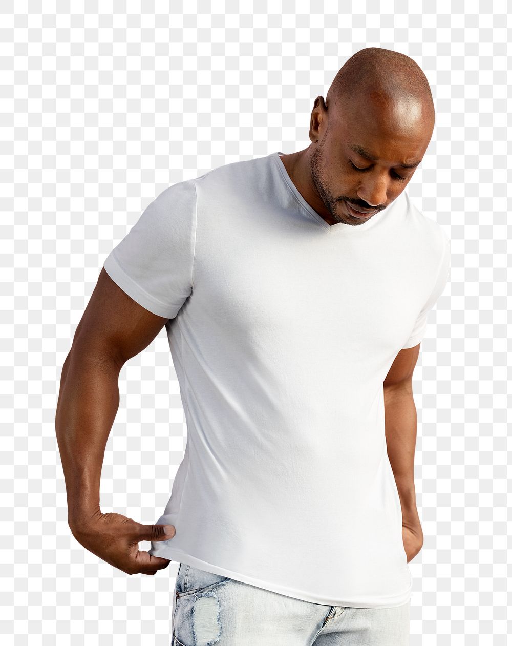 Man cut out png sticker, wearing white plain shirt, transparent background