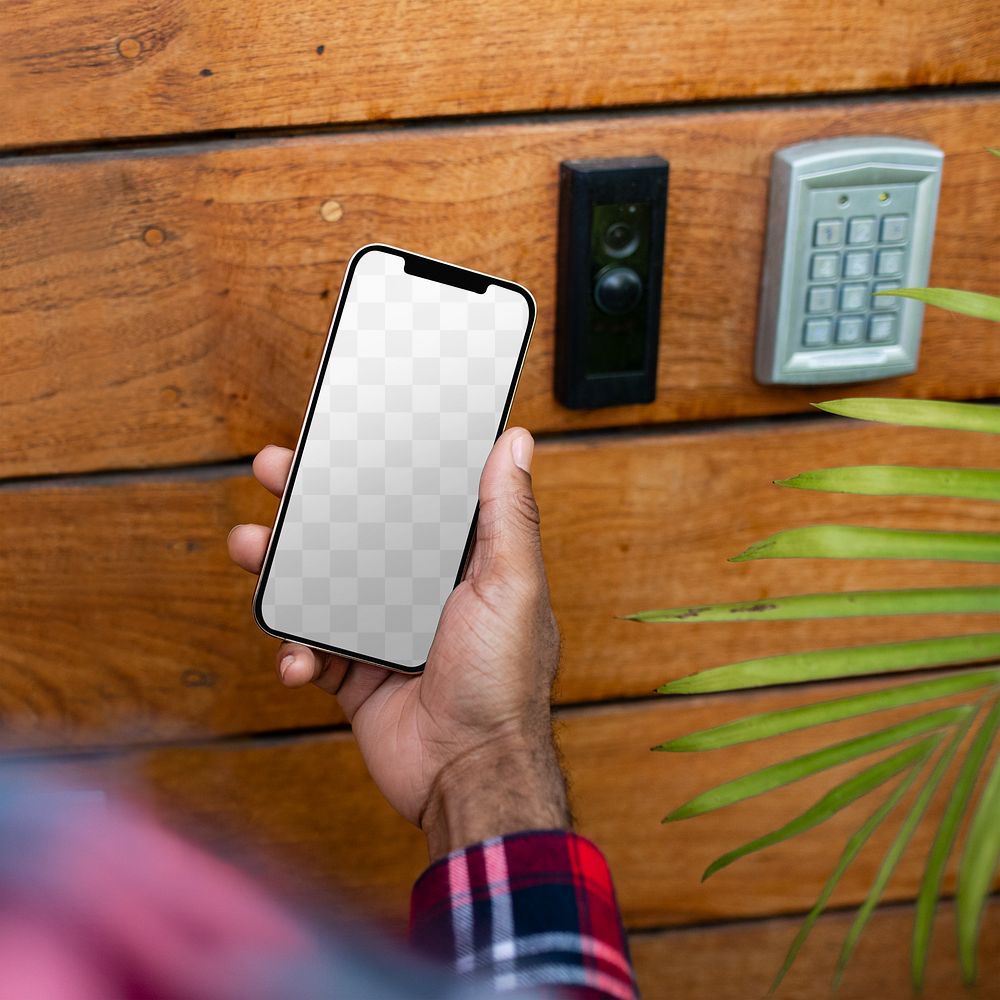 Phone screen png mockup, smart home security system