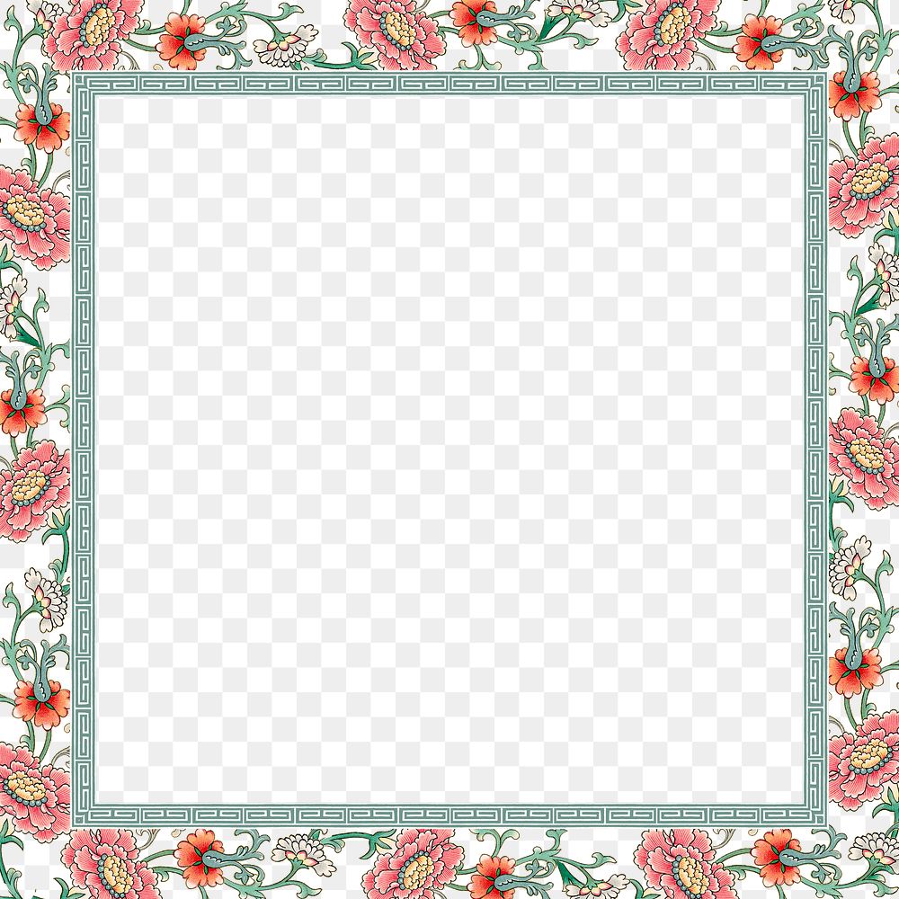 Colorful flower frame png, decorative Asian art on transparent background