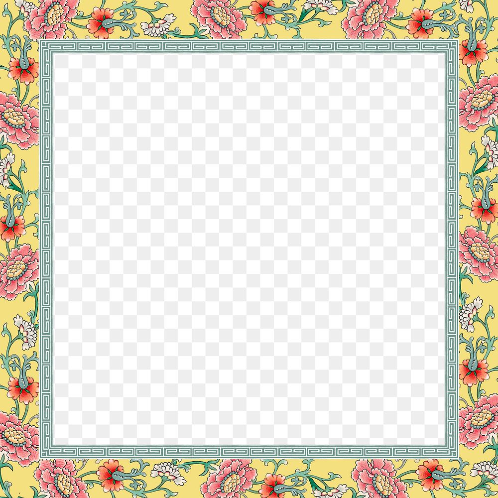 Peony flower png frame, vintage Chinese art, transparent background