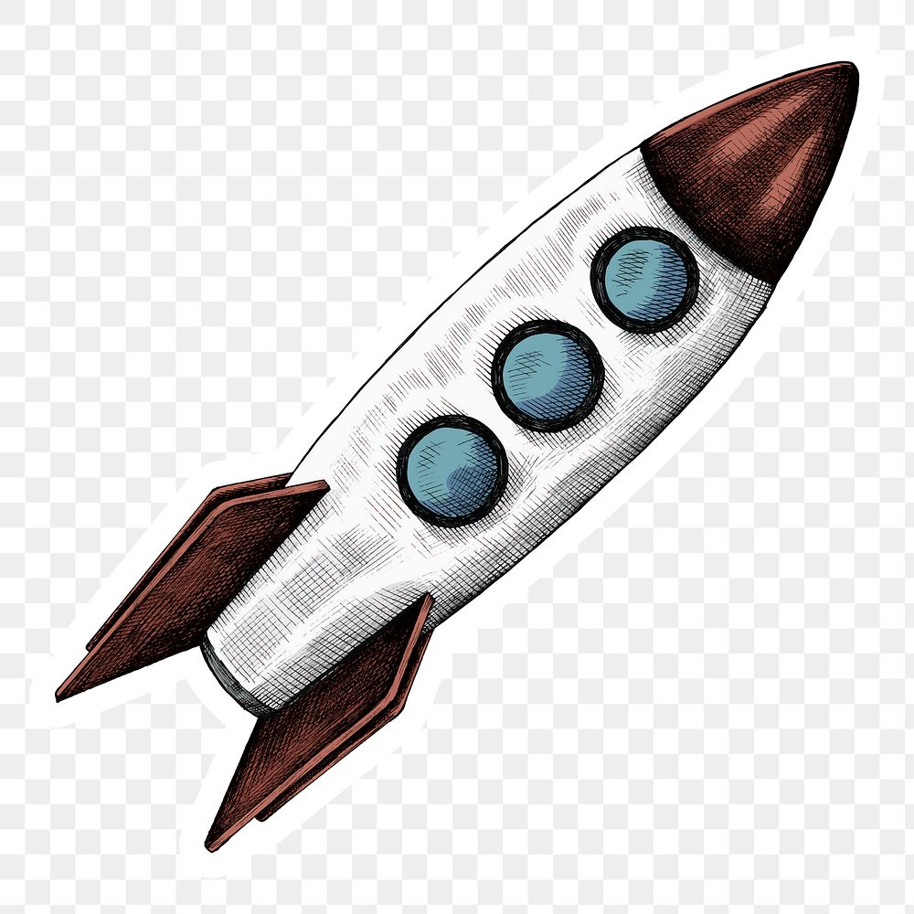 Vintage cartoon rocket sticker png
