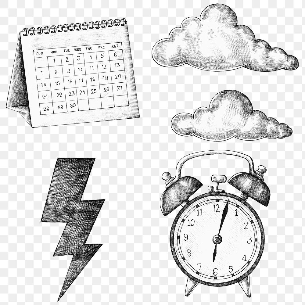 Png time and weather set clipart transparent background