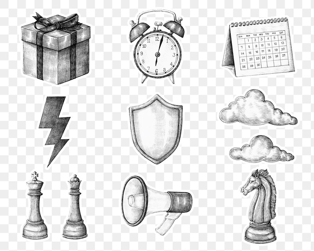 Black and white png business icon cartoon collection