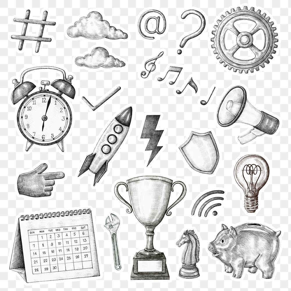 Png business icon sticker set