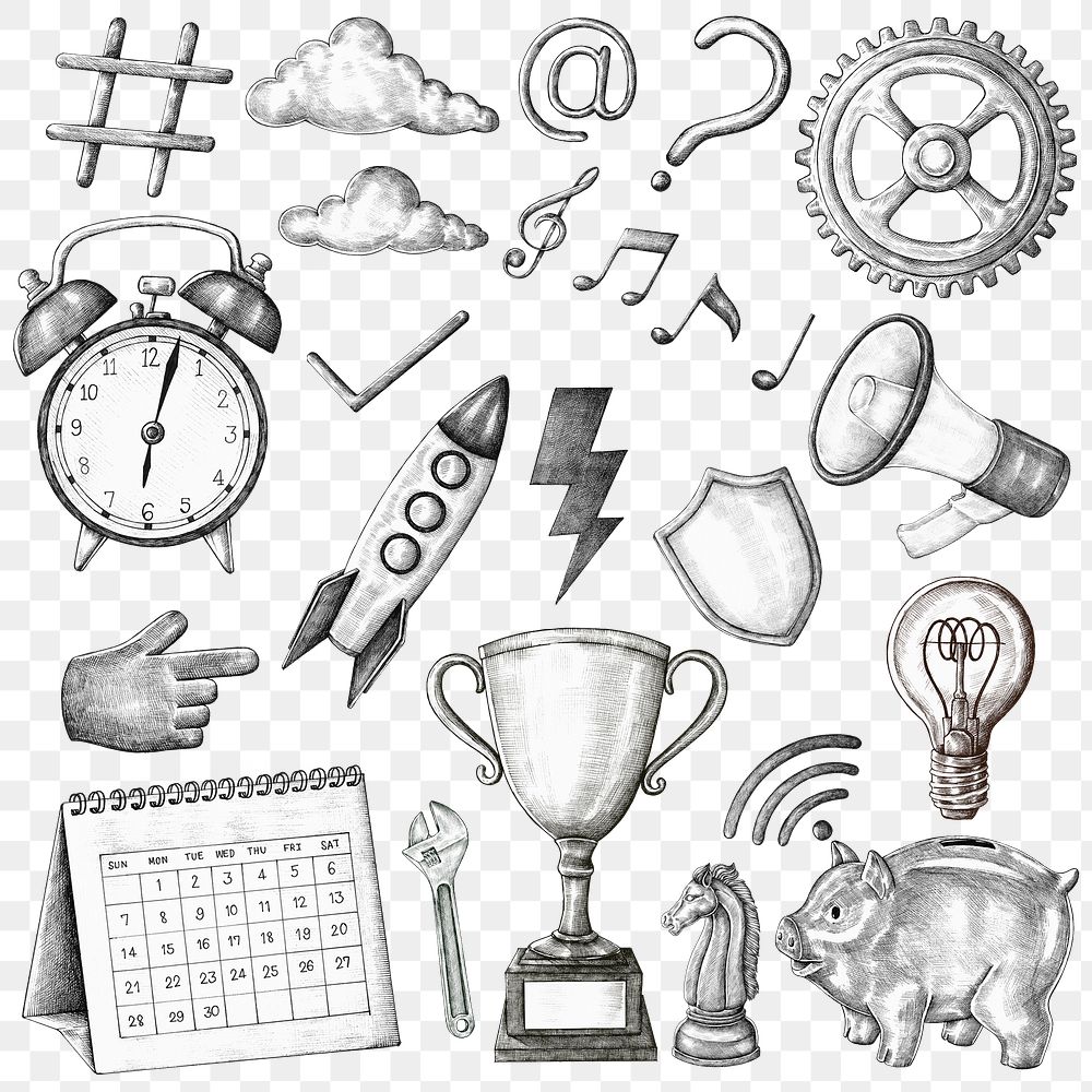 Png business icon clipart set black and white