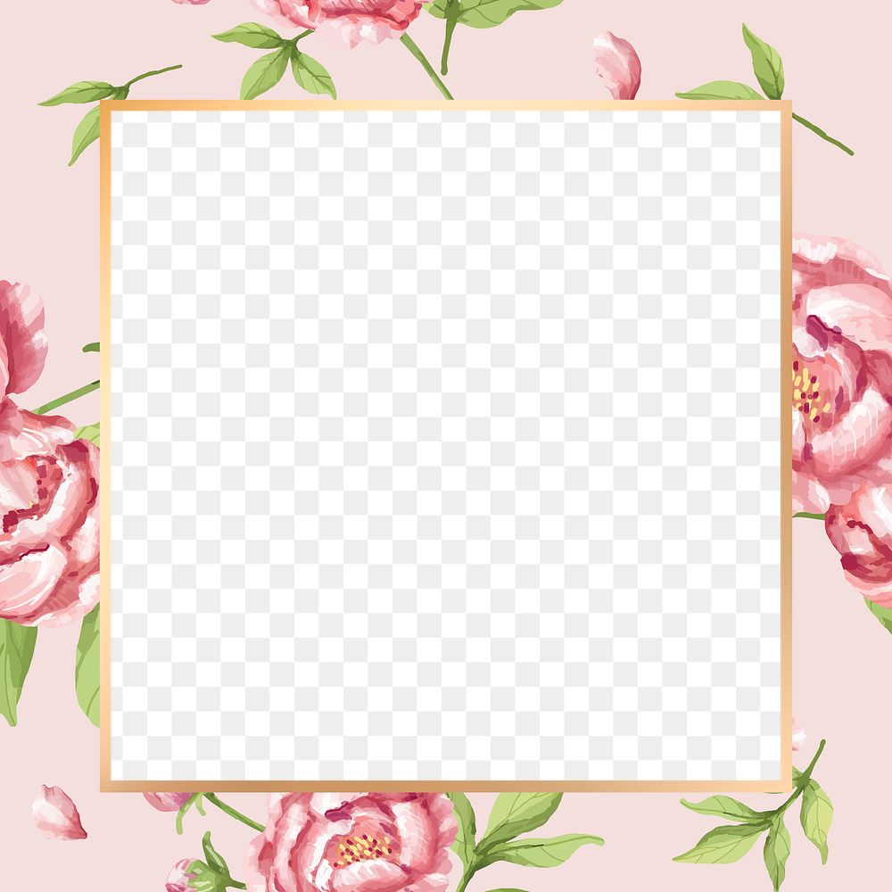 Gold square peony flower frame deign element 