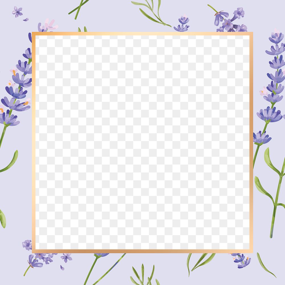 Gold square lavender flower frame design element 