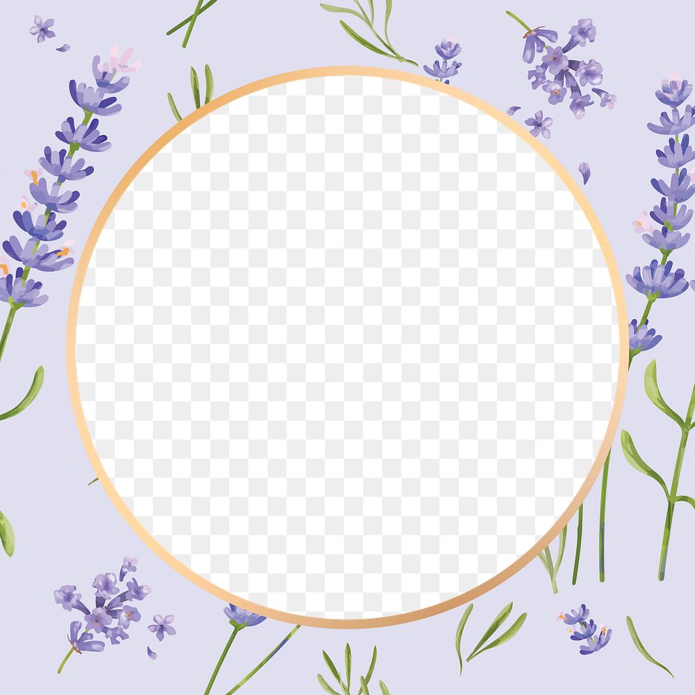 Gold round lavender flower frame design element