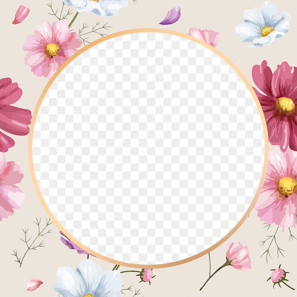 Gold round cosmos flower frame design element