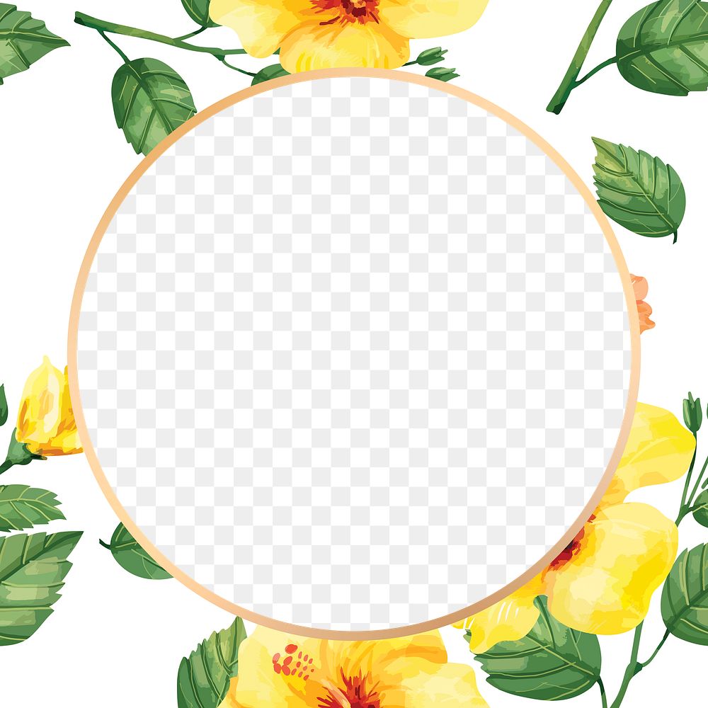 Gold round hibiscus flower frame design element 