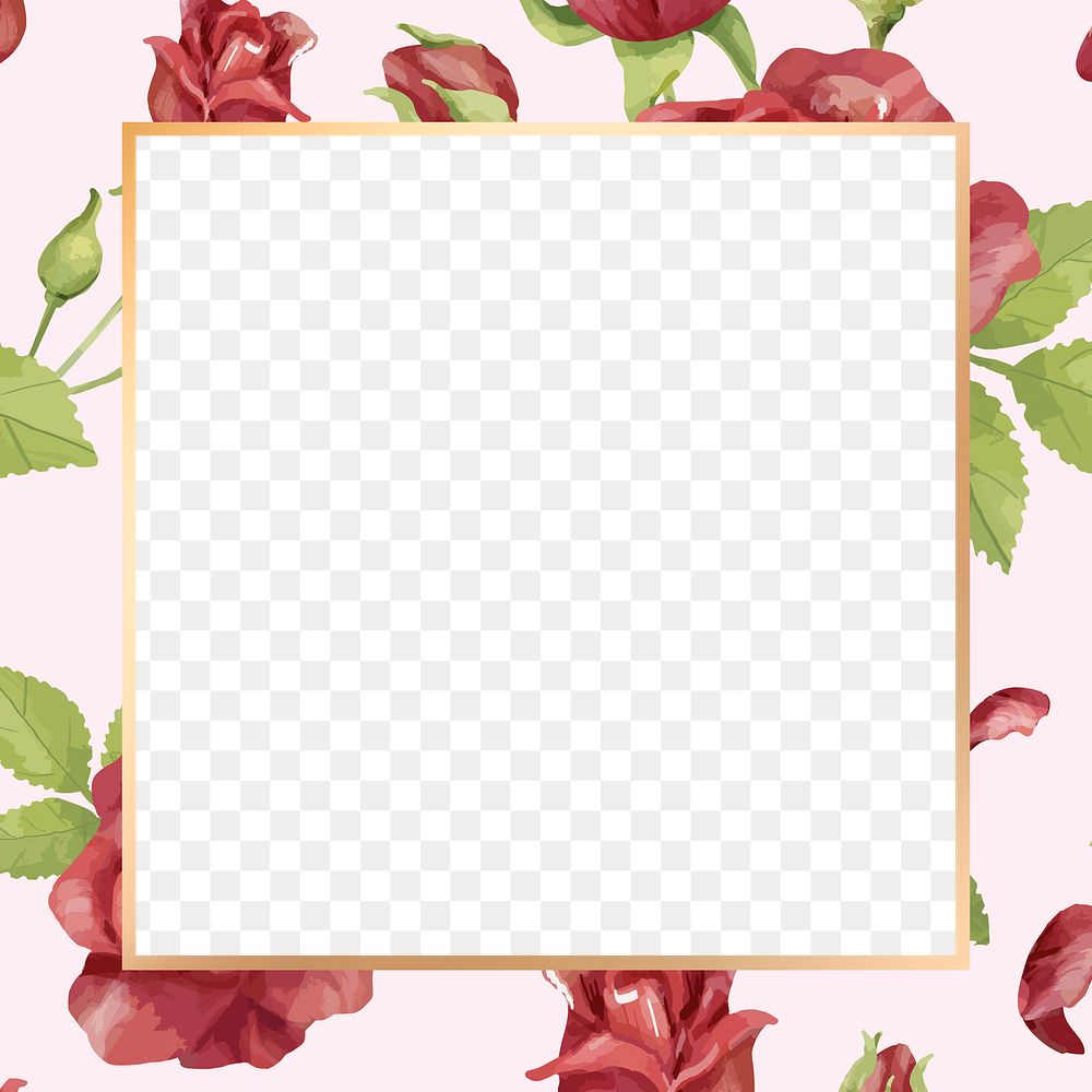 Gold square rose flower frame design element 