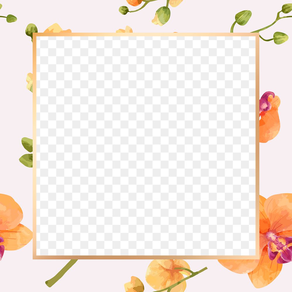 Gold square orchid flower frame design element 