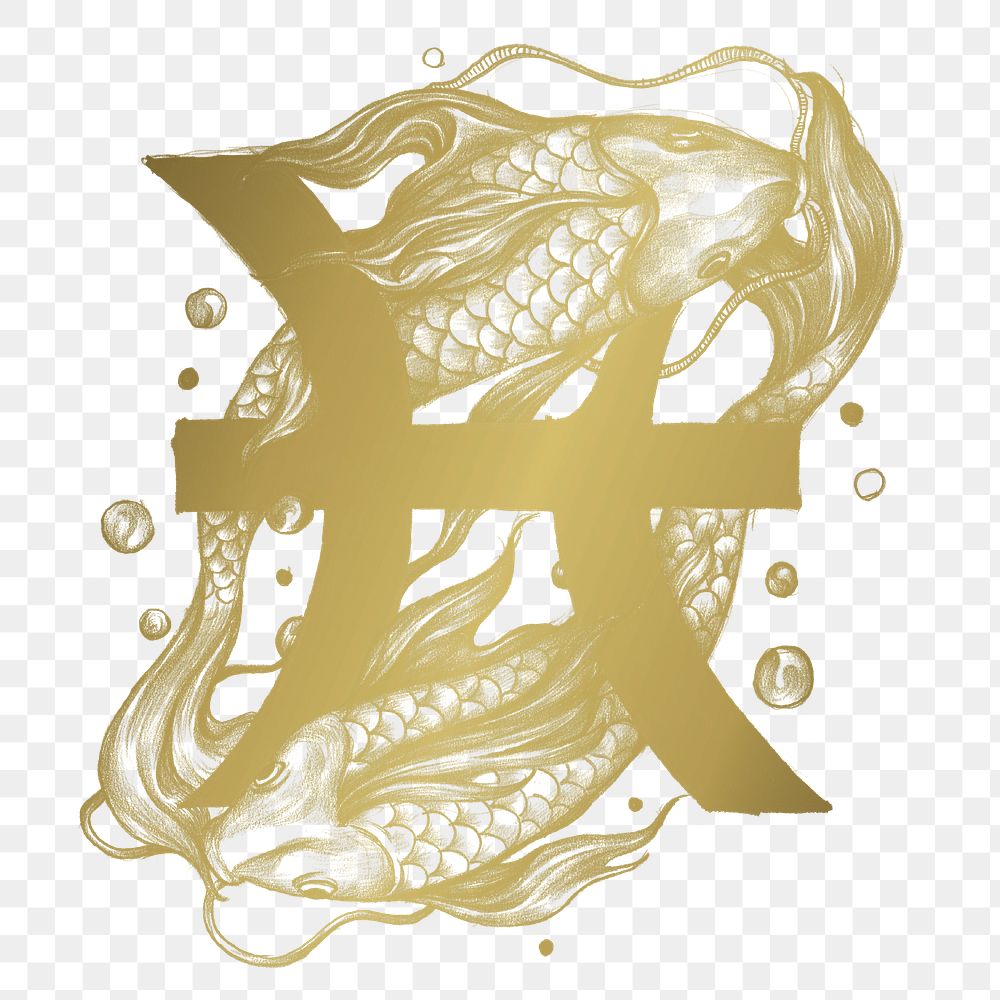 Pisces PNG horoscope sign sticker gold zodiac symbol