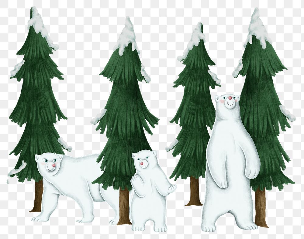 Christmas tree with bears png sticker Christmas drawing