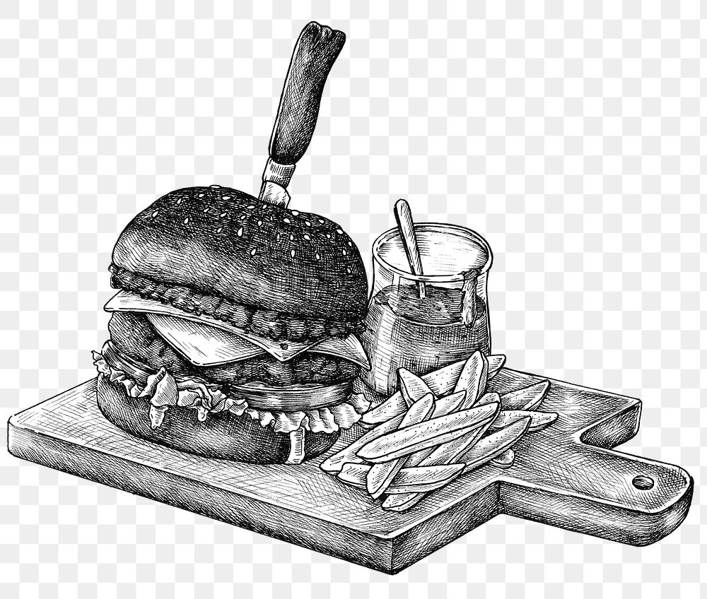 Black and white burger png