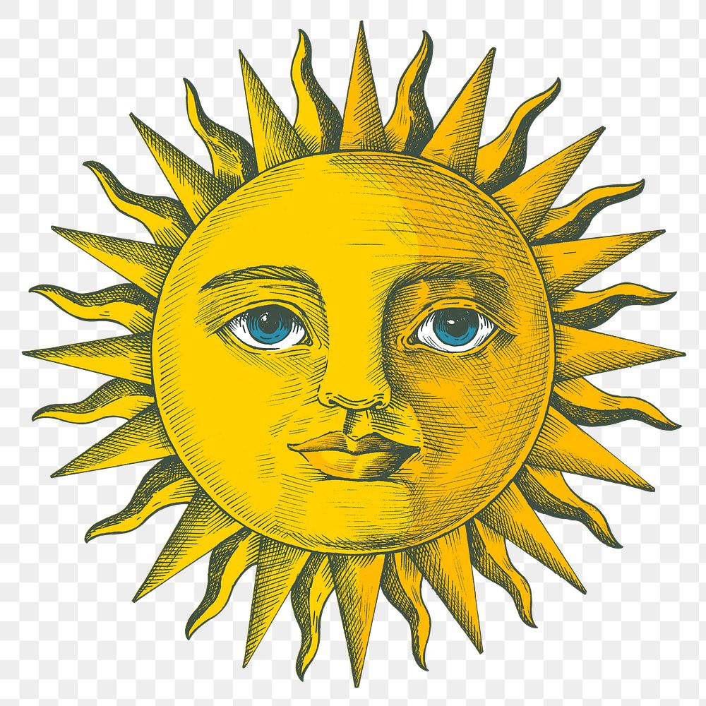 Hand drawn sun with a face design element