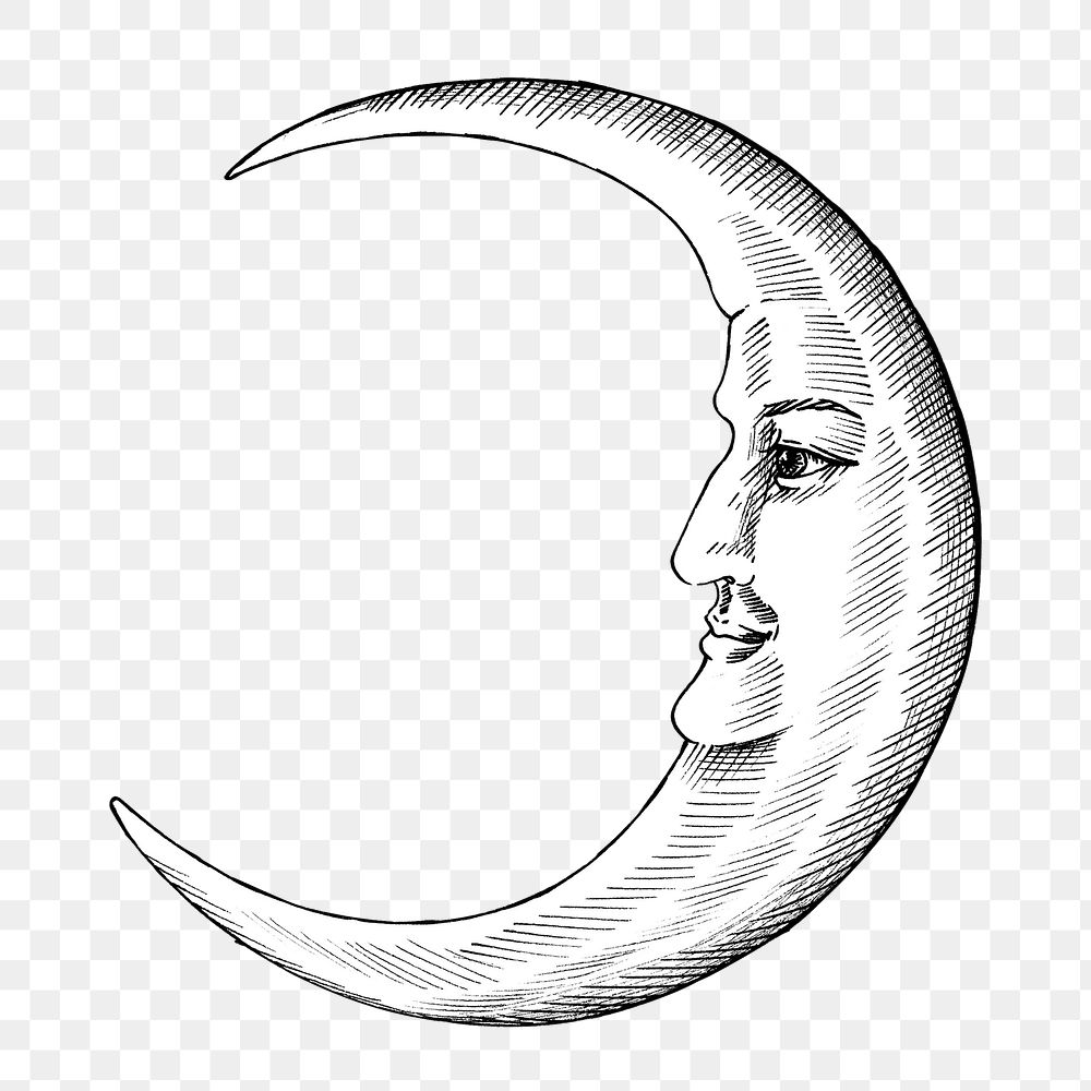Hand drawn crescent moon with face design element