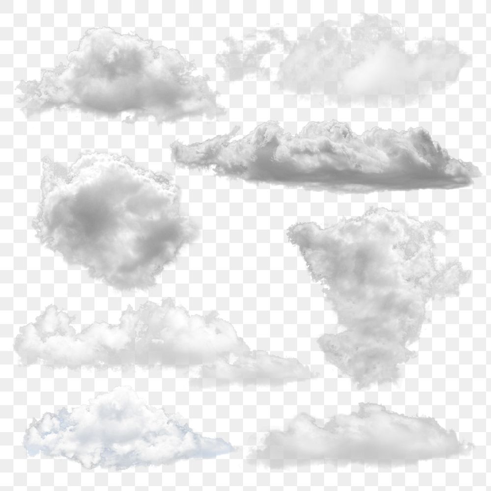 PNG white cloud sticker set, cumulus design in transparent background