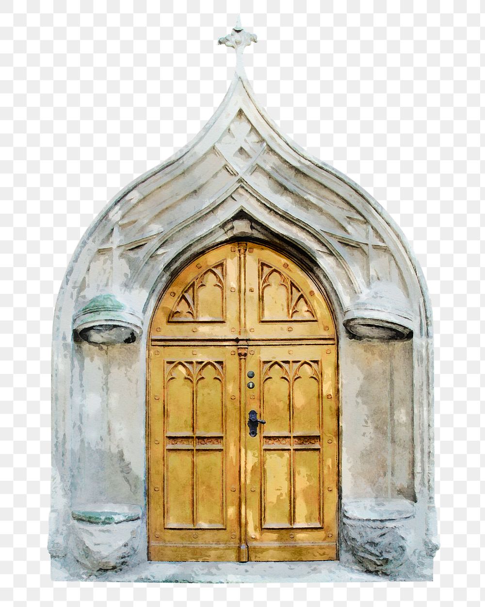 Gothic church png door clipart, watercolor medieval architecture