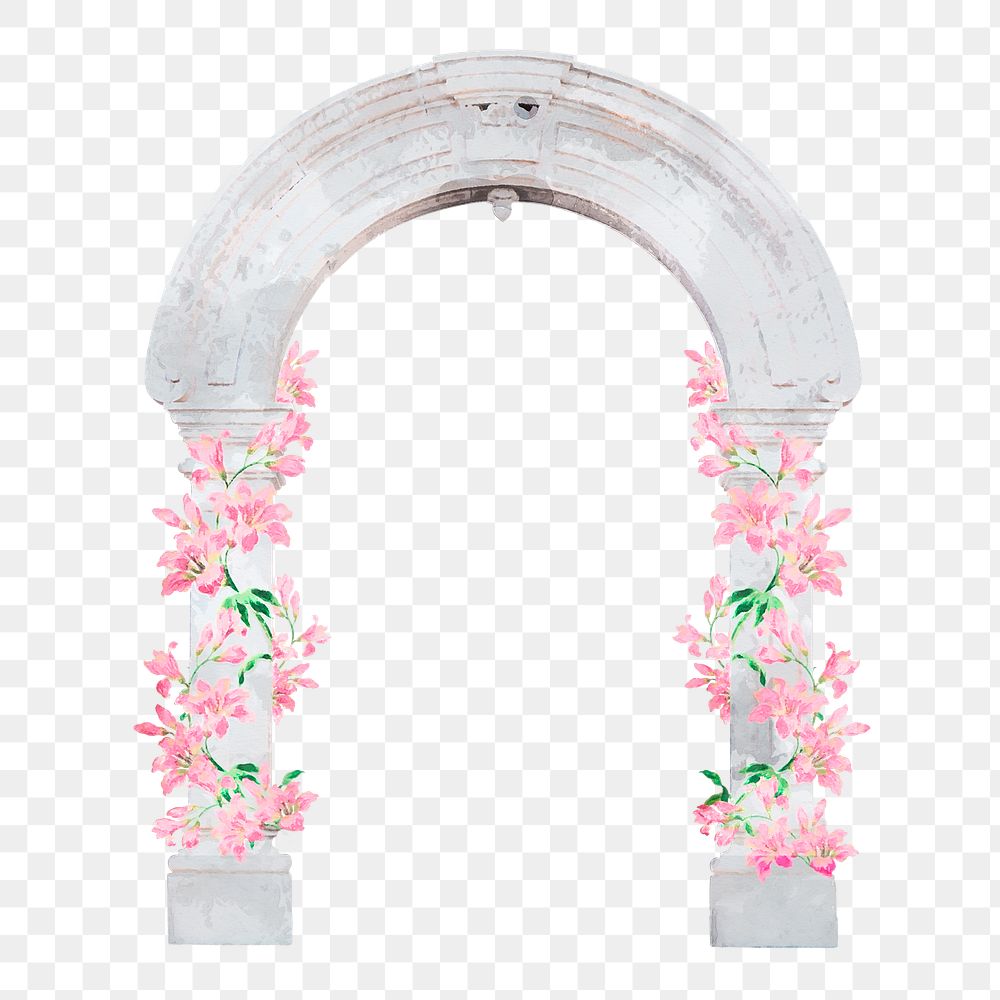 Wedding arch png pillar clipart, watercolor architecture illustration